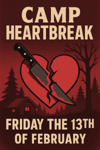 Friday the 13th -Camp Heartbreak -After Dark 5K. 10K Half Marathon by Califlow Runs logo