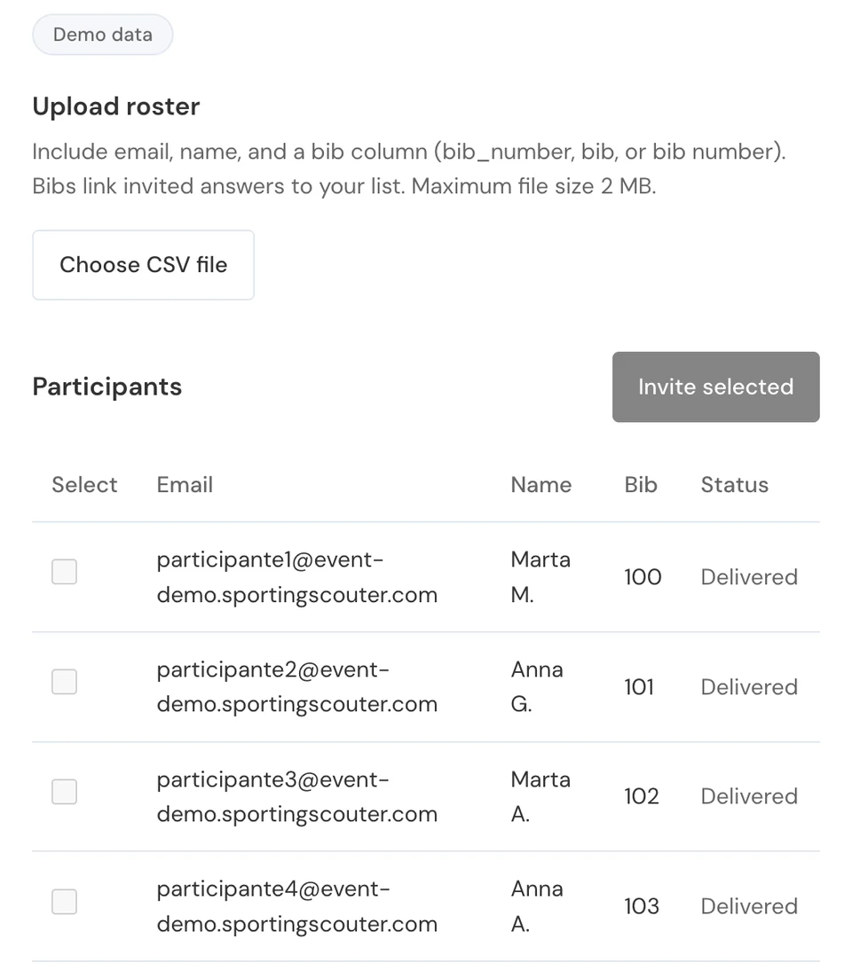 Screen to upload your participant list